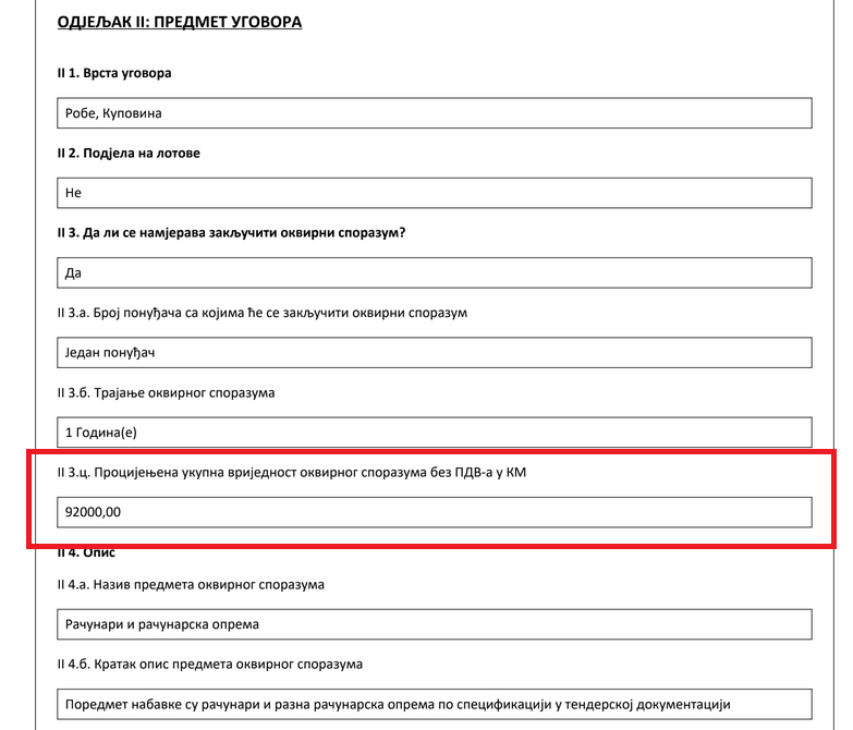 Procijenjena vrijednost nabavke